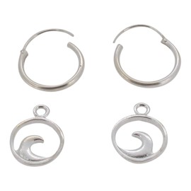 Touch Jewellery 925 Sterling Silver Hoop Earrings with Dangling Wave Charm