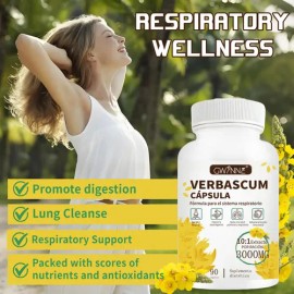 Gwynne Extracto De Hoja De Verbascum Thapsus,con Mullein 10 1 3000mg,90capsules - Suplemento Herbal De Desintoxicación Pulmonar Natural,apoya La...   