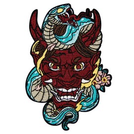 ZEGINs The General Hannya Mask With Snake Patch Embroidered Applique Badge Iron On Sew On Emblem