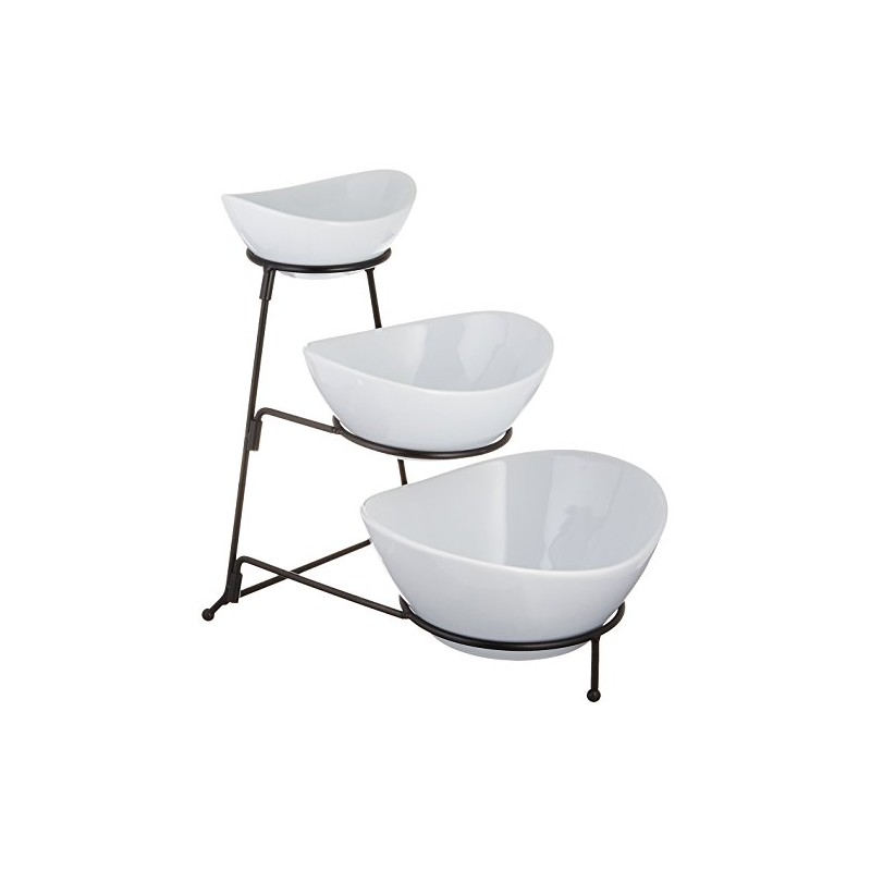 Gracious Dining Three-Tier Oval Serving Bowl Set, White And Black
