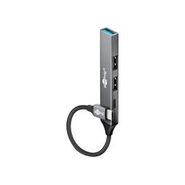 goobay 4-Port USB 3.2 Hub Slim/USB Multiple Plug, USB Distributor, USB Hub/Slim USB-C to 3X USB-A and 1x USB-C Multiport Adapter USB 3.0 Hub / 5 Gbits USB Splitter / 74459