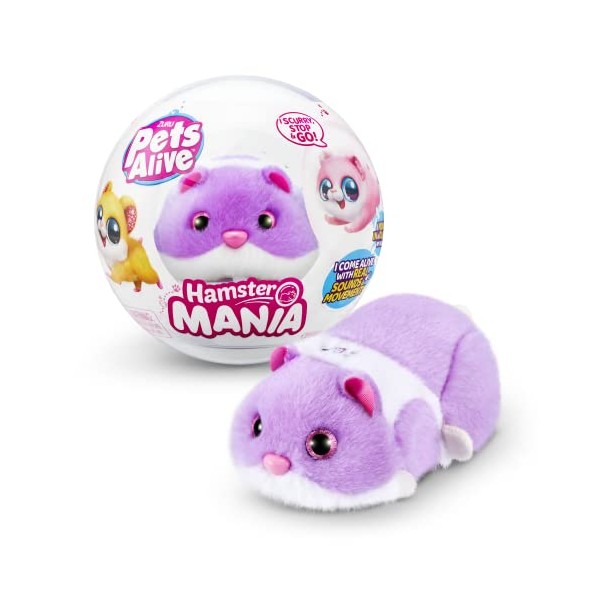 Pets Alive Hamster Mania by ZURU, Purple Hamster, Pet Nurture, Soft Toy, Real Alive, 20+ Sounds Interactive, Electronic Pet, Ages 3+ (Purple)