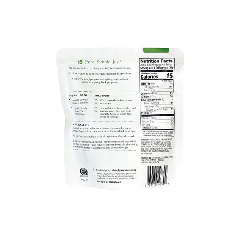 Simply Organic Mild Taco Simmer Sauce, Certified Organic | 8