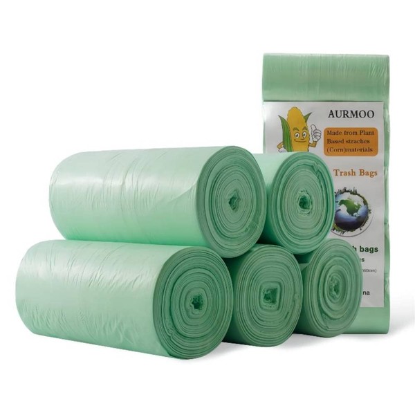 180 Compostable Bin Liners 8 L with Handle, AURMOO Organic