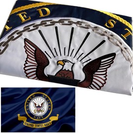 Joven US Navy Emblem Flag Embroidered 3x5 Outdoor Double Sided United States Navy Naval Military Flags Banner 3ply Embroidered USN Flag with 2 Brass Grommets Vivid Colors Waterproof