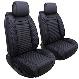 Aierxuan Front Captain Seat Covers Leather Car Seat Protector Waterproof Universal for Jeep Wrangler Liberty Renegade Compass Cherokee Mitsubishi Outlander Evolucion Galant (2 Pcs Front/Black)