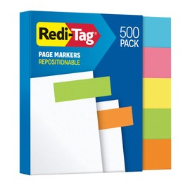 Redi-Tag Neon Page Markers, Adhesive Flags for Journals, Books and Binders, Sticky Flags, 4 Assorted Colors: Yellow, Pink, Green, Blue and Orange, 0.6" x 2", 500 Per Pack (1014663)