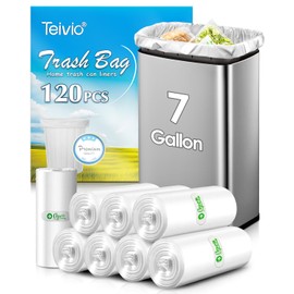 Teivio Teivio 7 Gallon 120 Counts Medium Garbage Bags 6 Gallon 7 Gallon Trash Bags, Waste Basket Liner, Bathroom Trash Can Bin Liners, Plastic Bags for home office kitchen, Clear