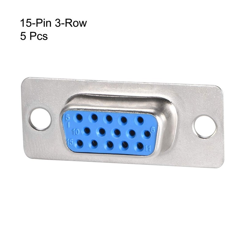 sourcing map D-sub Connector Female Socket 15-pin 3-row Port Terminal