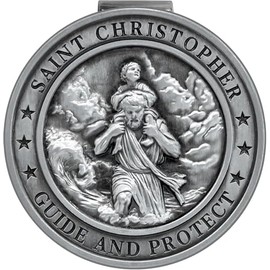 St. Christopher Medal for Car, Metal Saint Christopher Visor Clip for Auto, Talisman for Safety, 1 Pack Car Visor Accessory, Gift for Drivers, Friends, Family