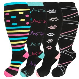 Zuimei 4 Pairs Compression Socks for Women Men Plus Size, 3XL 20-30mmHg Wide Calf Compression Socks for Flying, Support Socks for Pregnancy Running Nursing Circulation