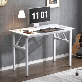 Need 39.4 inch Computer Desk for Small Space Small Folding Table Small Writing Desk Compact Desk Foldable Desk with BIFMA Certification, No Install Needed, White AC5-10060-DW