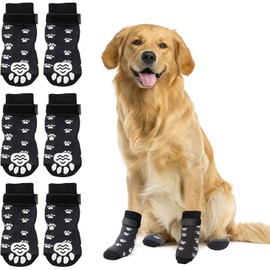 Anti Slip Dog Socks 2 Pairs Dog Socks Pet Paw Protector Dog Grip Socks with Adjustable Straps, for Indoor on Hardwood Floor Wear, for Small Medium Large Dogs (S)