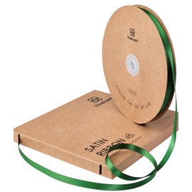 Vitalizart 3/8" x 100Yd Green Satin Ribbon, Double-Sided Ribbons for Gift Wrapping & Crafting, Silk-Like Fabric Ribbon for Bouquet & Decoration, Thin Satin Ribbon with Storage Box