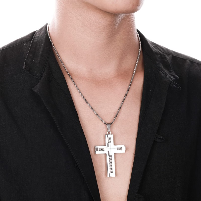 Yonhon Cross Necklace for Men Stainless Steel