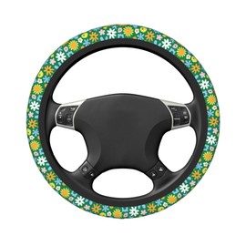 GEHGXF Car Accessories Colorful Hippie Flowers Steering Wheel Cover for Women Men Breathable Anti-Slip Sweat Absorption Car Steering Wheel Protector Neoprene Auto Interior Decor Universal 15 Inch