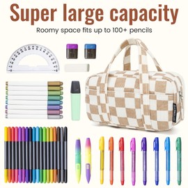 QYQMEYQ Large Pencil Case Pouch, Extra Big Pencil Bags with Zipper, Cute Corduroy Pencil Pouch with 5 Compartments, Pen Bag Wide Opening, Pencil Pouch Organizer, Pencil Box for Teen Girls Adults