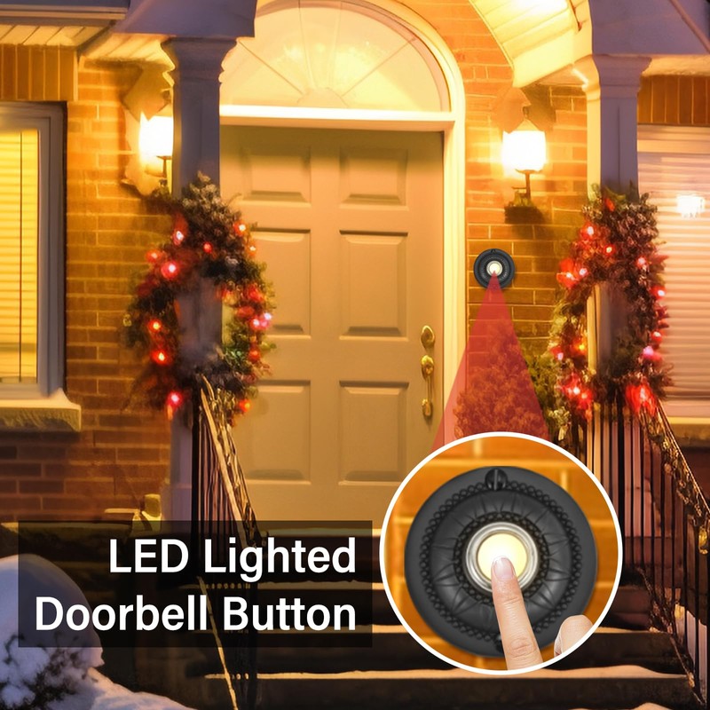 Heavy Duty Metal Lighted Doorbell Push Button, 2inch Black Round