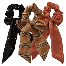 3 Piece Chiffon Bow Scrunchie Set (Black, Brown, and Burnt Sienna)