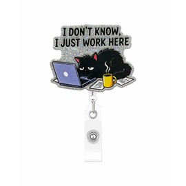 Funny Cat Nurse Badge Reel, Retractable ID Card Holder with Alligator Clip, Name Tag Badge Buddy for Nurses, Psychiatrists, Medical Staff (Black Cat)