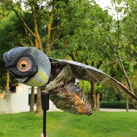Bird-X Prowler Owl, Lifelike Owl Decoy with Glassy Eyes and Moving Wings, Easy to Install, Perfect for Pigeon, Hawk, and More, Covers up to 6,000 sq. ft., Black, Small