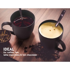 MIAMIO - Set of 6 Stoneware Coffee Mugs 12 Ounce/Cup Set - Le Papillon Collection (Black)