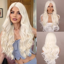 Fulang Hair Long Wavy Light Blonde Wig for Women, Long Curly Heat Resistant Fibre Synthetic Wig Ombre Wigs, Peruka Women's Natural Hair for Daily Use
