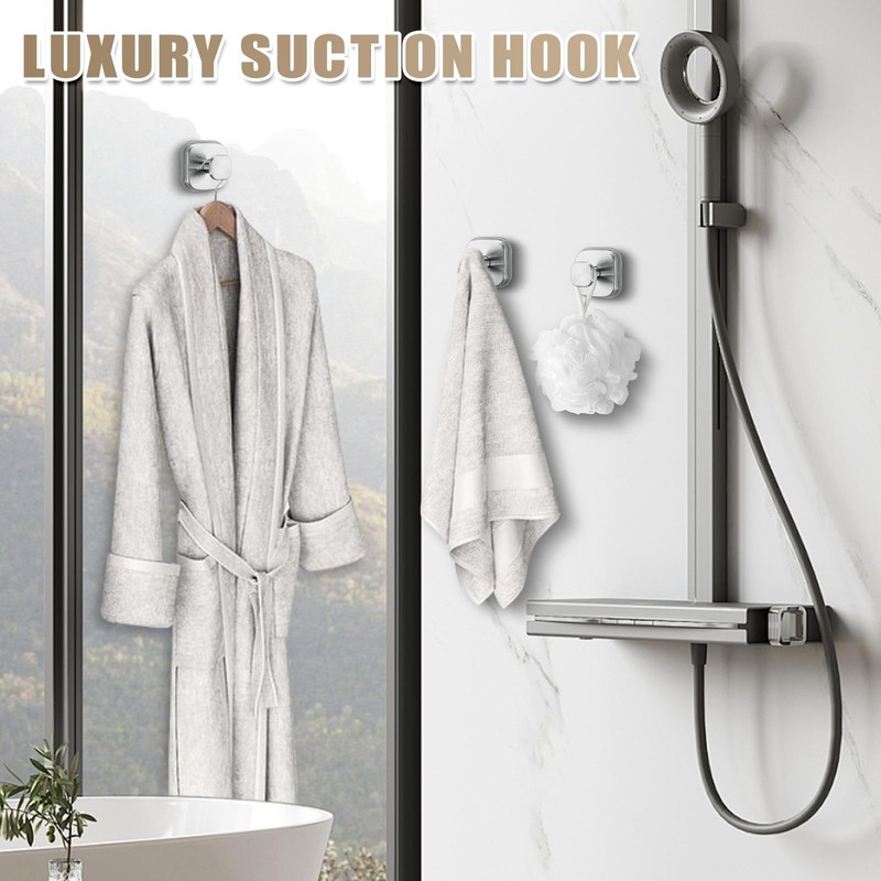 Fenas No-Drill Reusable Suction Cup Hooks, 2-Pack Brushed Nickel –