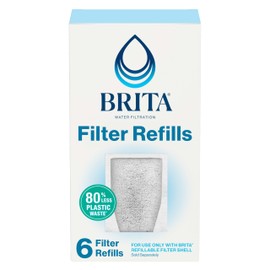 Brita Refillable Filter Refill Packs for Pitchers and Dispensers, BPA-Free, 80% Less Plastic*, Each Water Filter Lasts Two Months, For Use with Refillable Filter Shell (Sold Separately), 6 Filters