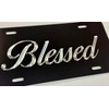 Blessed Logo Car Tag Diamond Etched on Black Aluminum License