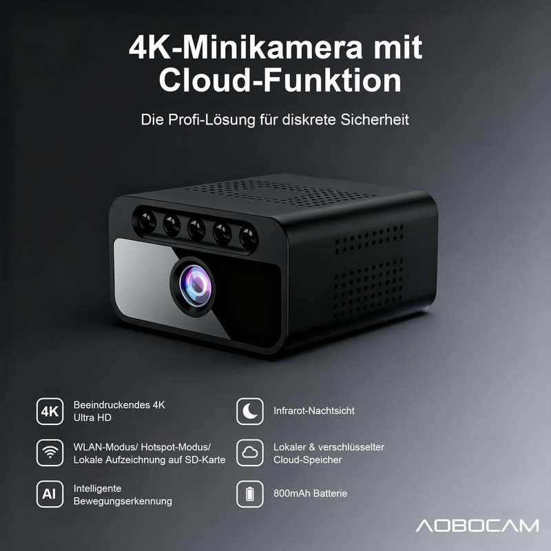 AOBOCAM Mini Camera, 4K HD WLAN Surveillance Camera Indoor