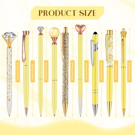 Janmini 9 Pcs Ballpoint Pens Set Metal Crystal Diamond Pen Glitter Pen for Journaling Black Ink Pretty Cute Pens Fancy Pens Gifts for Women Girls Christmas Birthday School Office Desk(Yellow)