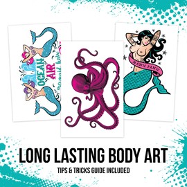 Savvi - 36 Manic Panic: Sea Nymph Temporary Tattoos: Skin-Safe Ink, Gifts for Teens and Adults, Great for Parties and Everyday Wear, Made in the USA [6 sheets, 36 count]