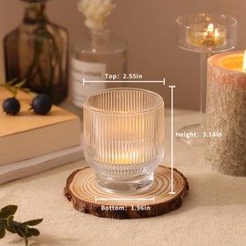 Clear Tea Light Candle Holder Set of 6-2.55" x 3" Clear Candle Holder with Stylish Ribbed Design, Large Glass Votive Holders for Wedding Centerpieces, Christmas, Vintage Party or Home Decor