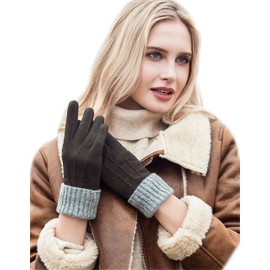 YISEVEN Women’s Winter Lambskin Suede Leather Gloves with Knit Cuffs Genuine Elegant Warm Wool Lined for Ladies Cold Weather Accessories Work Dress Driving New Year Gifts, Green Size 7.5 L