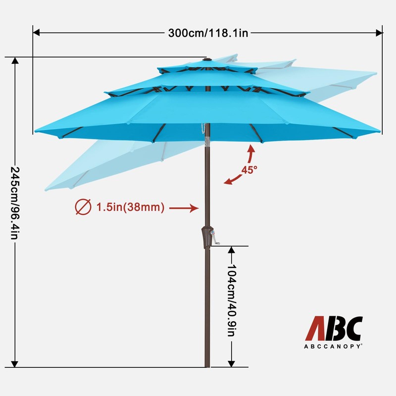 ABCCANOPY Patio Umbrellas 3 Tiers 10FT (Turquoise)