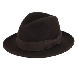 Men's Premium Milano Wool Felt Fedora Grosgrain Band Hat (S/M, Brown)