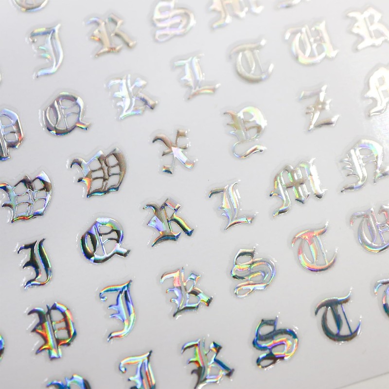 Nails Stickers Alphabet Calligraphy English Letters [Aurora Silver] Nail Sticker