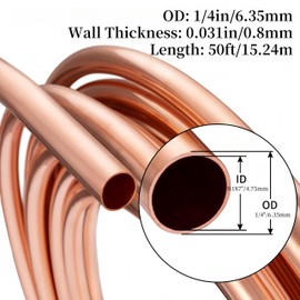 BELLA BAYS Copper Tubing 1/4" OD x 0.187" ID x 50 ft, 99.9% C12200 ASTM B280 Refrigeration ACR Tubing Seamless Soft Coil Round T2 Pure Copper Tube for HVAC System, Refrigerator, Industry, DIY