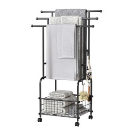 JANUSLiANG Design Towel & Clothes Rack, Drying and organizing Function is Integrated,Used in Bathroom,Cloakroom,Laundry Room,Courtyard and Businesses. No Tools Install,with Wheel & Brake（Black）