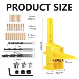 NIYATA 44 Pcs Dowel Jig Kit, Wood Dowel Jig Set,Self Centering Dowelling Jig, Woodworking Drill Guide Set for 6/8/10mm,Durable Doweling Hole Saw Tools for Precision Drilling and Easy Use