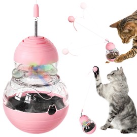 FeedMoo Cat Treat Toy for Indoor Cats,Food Toys Interactive Spinning Funny Cat Food Puzzle Toys with Ball Bulb Cat Self Play Treasure Gourd Cat Toys(Pink)