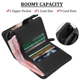 ZAYOKO Women's Leather Purse with RFID Blocking, Small Purse with Zip and Press Stud, A-Army Green, Modern