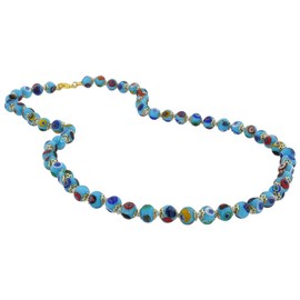 Glass Of Venice Murano Glass Necklace Longer Length 24 Inches - Italian Aqua Turquoise Blue Millefiori Mosaic Beads Handmade Blown Glass - Murano Glass Necklaces for Women