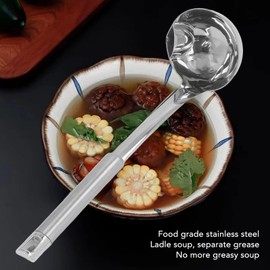 Stainless Steel Oil Separator Soup Ladle, 12 Inch Gravy Food Fat Separator Skimmer Spoon Grease Strainer Separater Hot Pot Oil Filter Spoon for Kitchen Cooking, Soup Colander