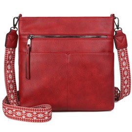 Gladdon Handbags for women, women's handbag, shoulder bag women's medium, crossbody bag, leather handbags, multi pocket bag, shoulder bag with wide shoulder straps, jacquard fabric, red, M, Retro