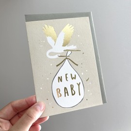 Old English Co. New Baby Stork Card - A6 | Newborn Baby Greeting Cards for Boys & Girls | Congratulations for New Mum, Dad & Parents | For Baby Shower, Pregnancy Announcement or Milestone