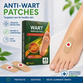 Wart Plasters - 45 Pcs - Verruca Plasters - Effective Treatment of Resistant Warts on Feet & Hands - Salicylic Acid Corn Pads - Treat and Relieve Pain Efficiently (45 PCS)