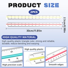 Architectural Ruler, Plastic Ruler, Triangular Scale Ruler for Architects and Engineers: 1:20, 1:25, 1:50, 1:75, 1:100, 1:125/1:100, 1:200, 1:250, 1:300, 1:400, 1:5 00