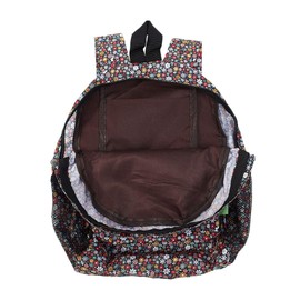 ECO CHIC Lightweight Foldable Water Resistant Mini Backpack Folds Into Pouch for Storage (Ditsy Black)